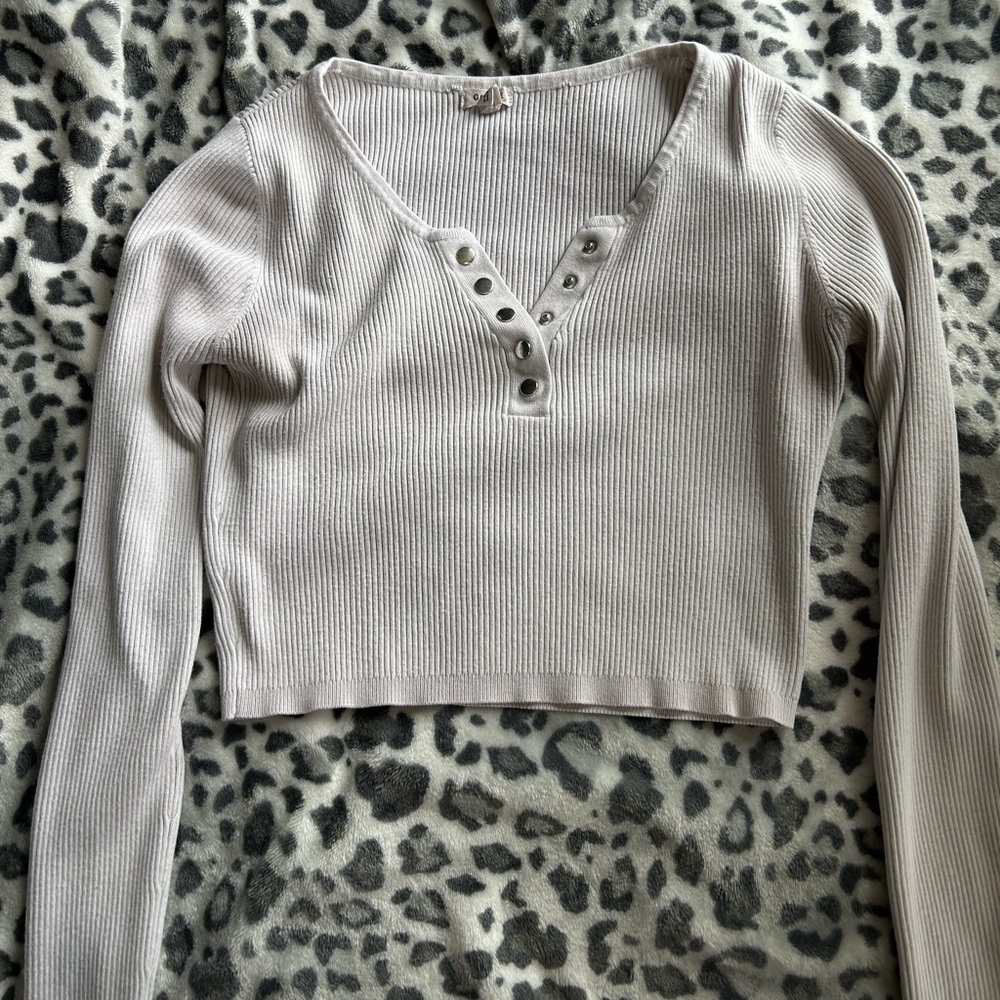 garage button up crop top